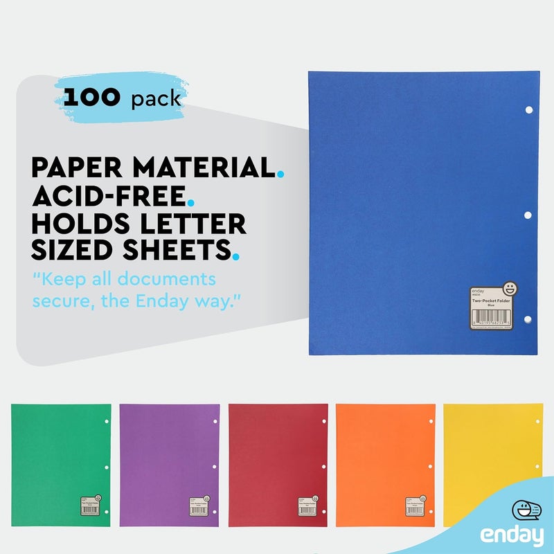 Enday Blue Folders with Pockets 2 Pocket Folder Bulk, Two Pockets File for Letter Size Sheets, Bulk Paper Also Available in Blue, 100 Pack - by - Image 4